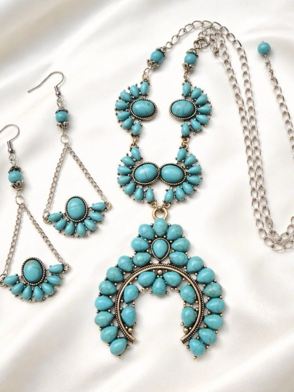 Reimagined Southwest Faux Turquoise Necklace and Earrings Set